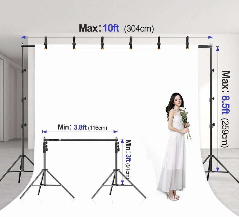 EMART 10x8.5FT Backdrop Stand, Photo Video Studio Adjustable&Lockable Heavy Duty Background Support System Kit with 6 Backdrop Clamps, 2 Sandbag and Carry Bag for Photography, Parties, Wedding, Video - Image 2